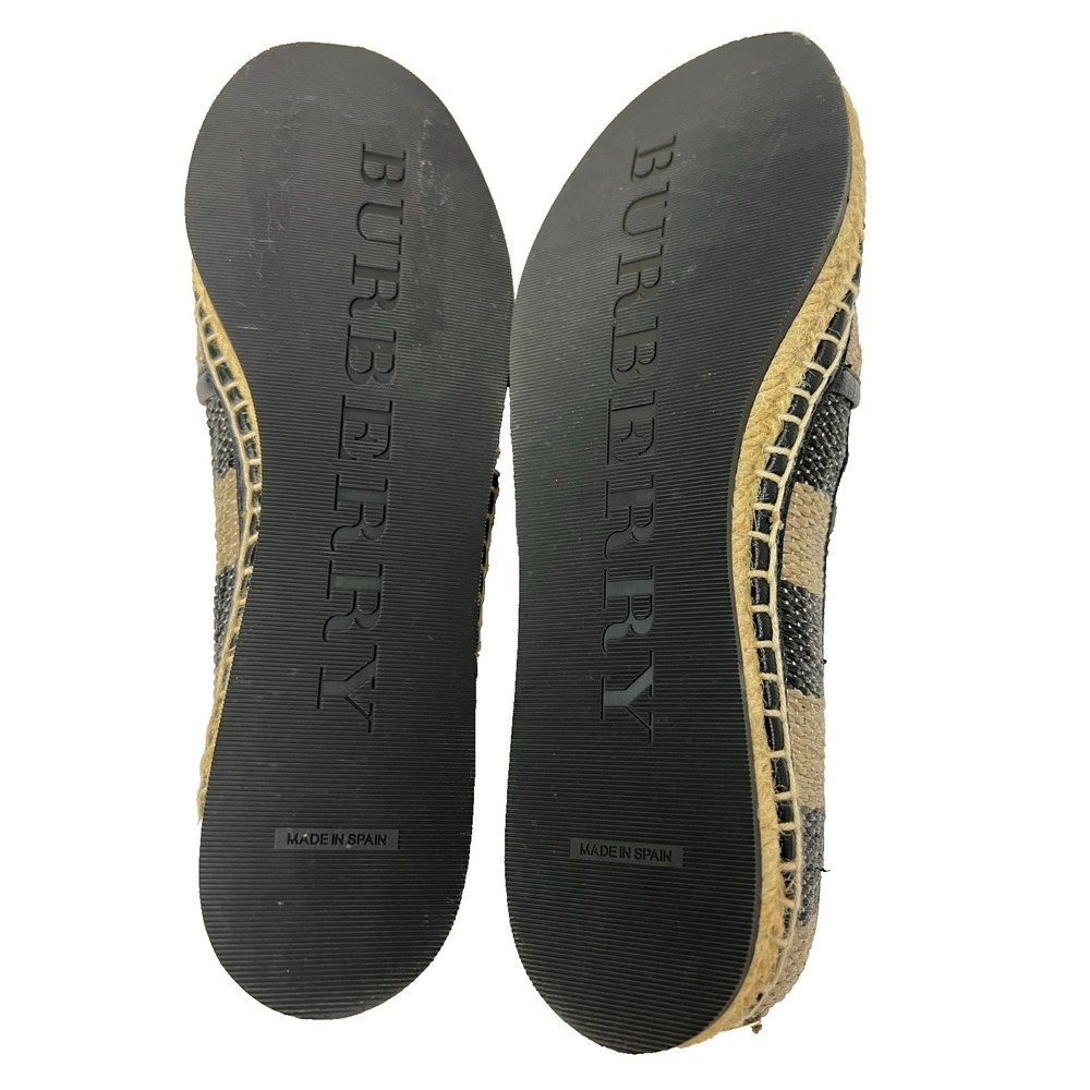 New Burberry Espradrille Flat Shoe Black Tan Stripe Slip-on Rubber Sole SZ 38.5 - Picture 10 of 10